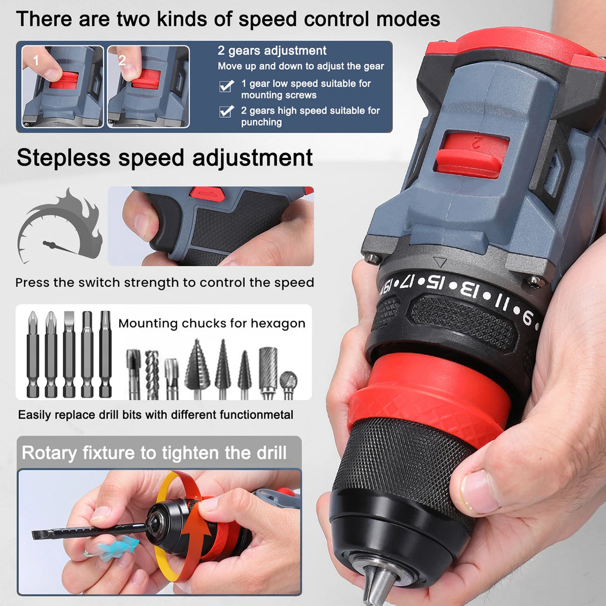 Perceuse-visseuse sans fil brushless 16,8 V, 45 Nm, 2 batteries