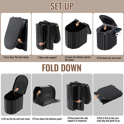 Toilettes portables pliantes avec couvercle pour le camping et les voyages - APPRO-DISTRI