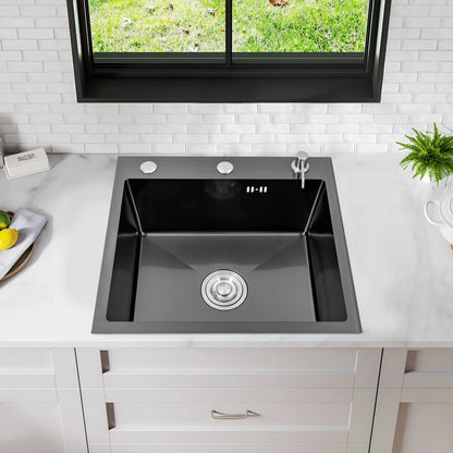Évier de cuisine inox noir mat 50 × 45 cm avec distributeur de savon
