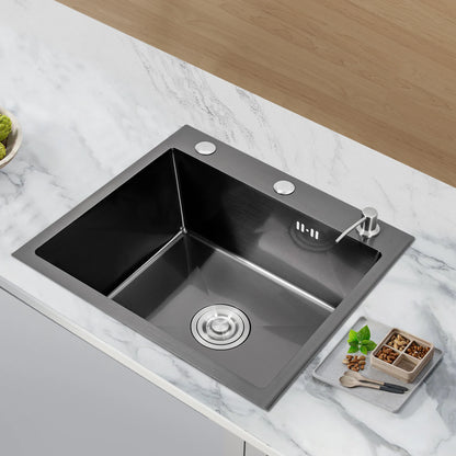 Évier de cuisine inox noir mat 50 × 45 cm avec distributeur de savon