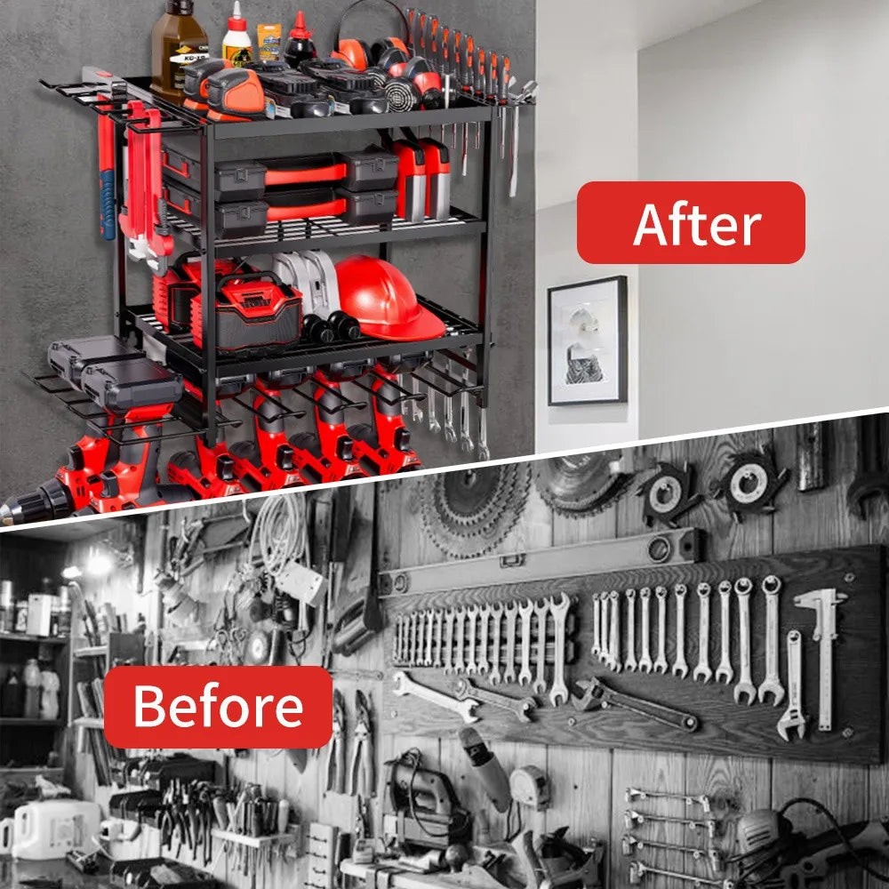 Rangement mural pour outils à 4 niveaux en métal noir Vacclo - APPRO-DISTRI