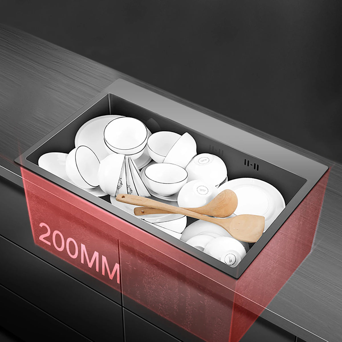 Évier de cuisine inox noir mat 50 × 45 cm avec distributeur de savon