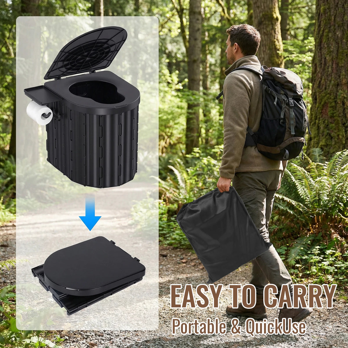 Toilettes portables pliantes avec couvercle pour le camping et les voyages - APPRO-DISTRI