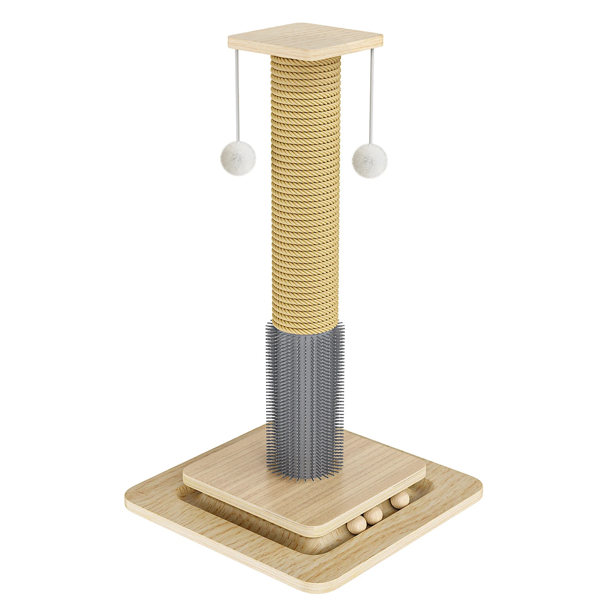 Griffoir pour chat 2 niveaux avec balles et jouet suspendu