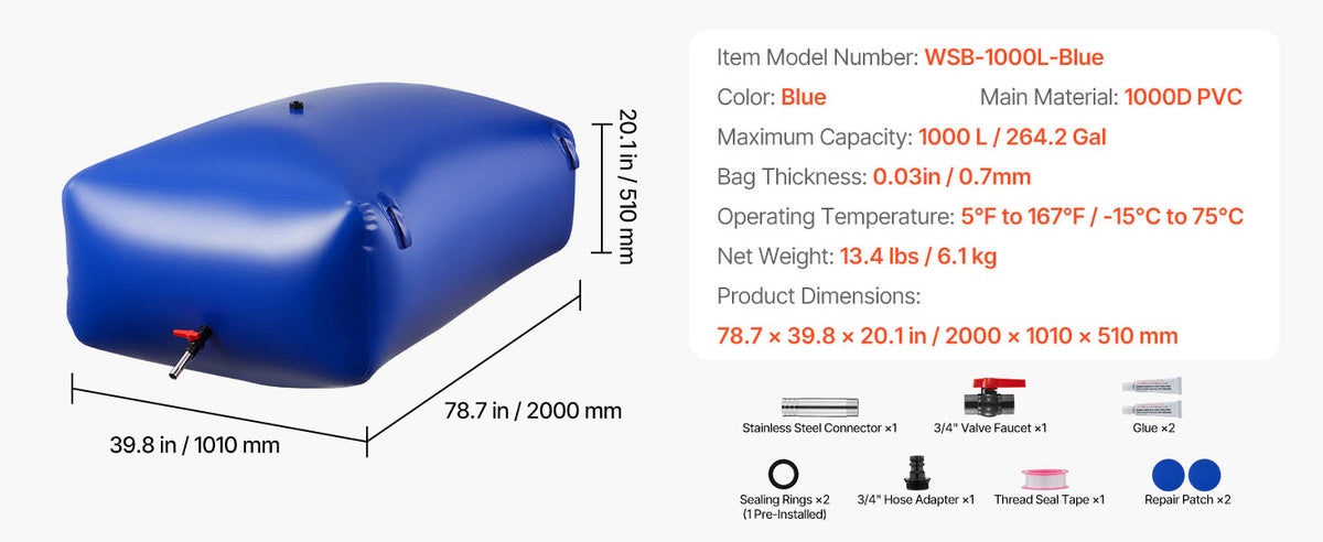 Réservoir d’eau souple pliable SucceBuy, de 113 à 1 000 L - APPRO-DISTRI