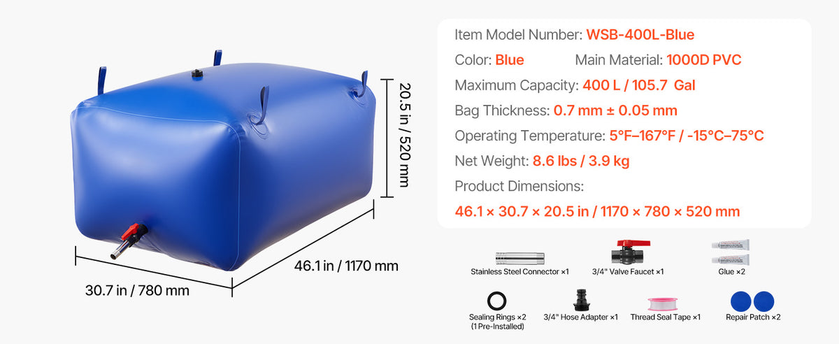 Réservoir d’eau souple pliable SucceBuy, de 113 à 1 000 L - APPRO-DISTRI